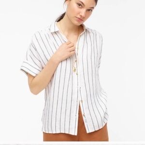 J. Crew Baird McNutt Relaxed-fit Irish linen short-sleeve shirt sz XS white blue